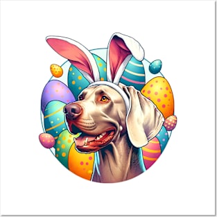 Weimaraner Sports Bunny Ears Amidst Easter Celebrations Posters and Art